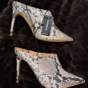 Express Black and White Snake Print Heels